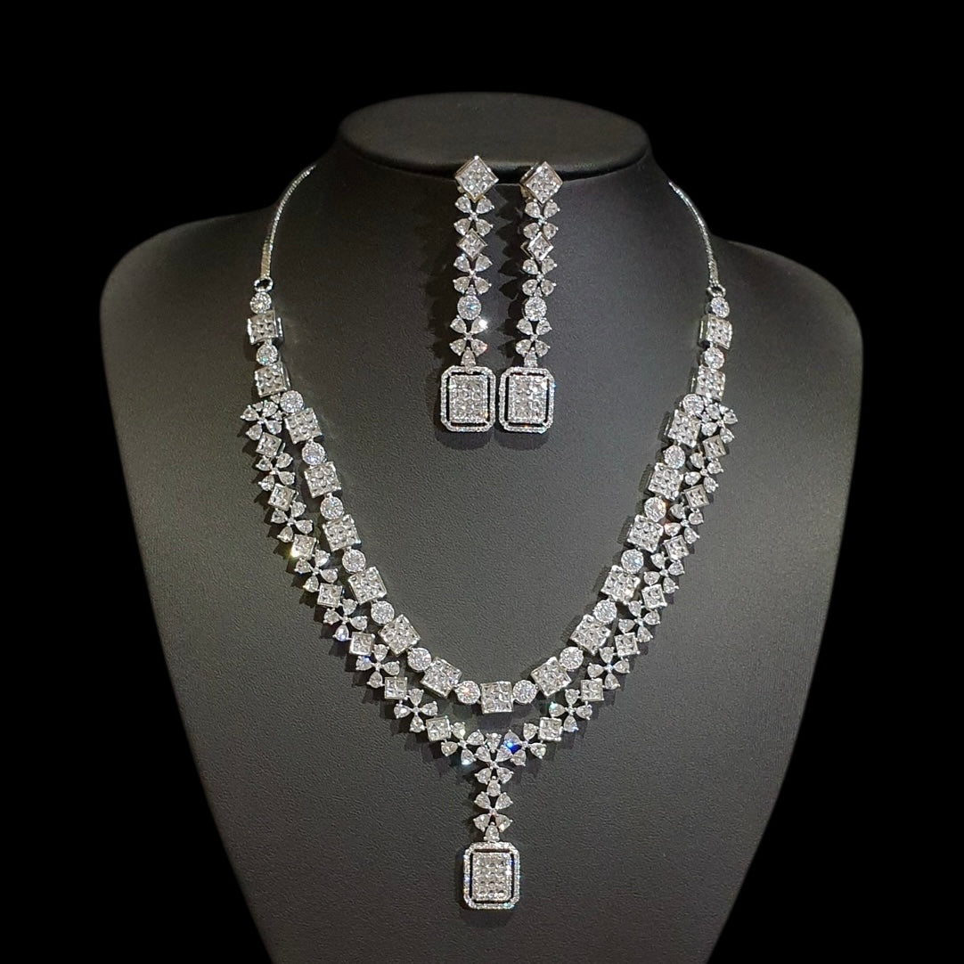 White Cubic Zirconia Necklace Set – White Gold Plated