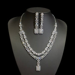 White Cubic Zirconia Necklace Set – White Gold Plated