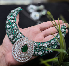 Maya - Bespoke Emerald Green Statement Necklace Set with Earrings