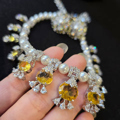 Nina - Luxurious Pearls & Yellow Citrine Necklace set with Earrings
