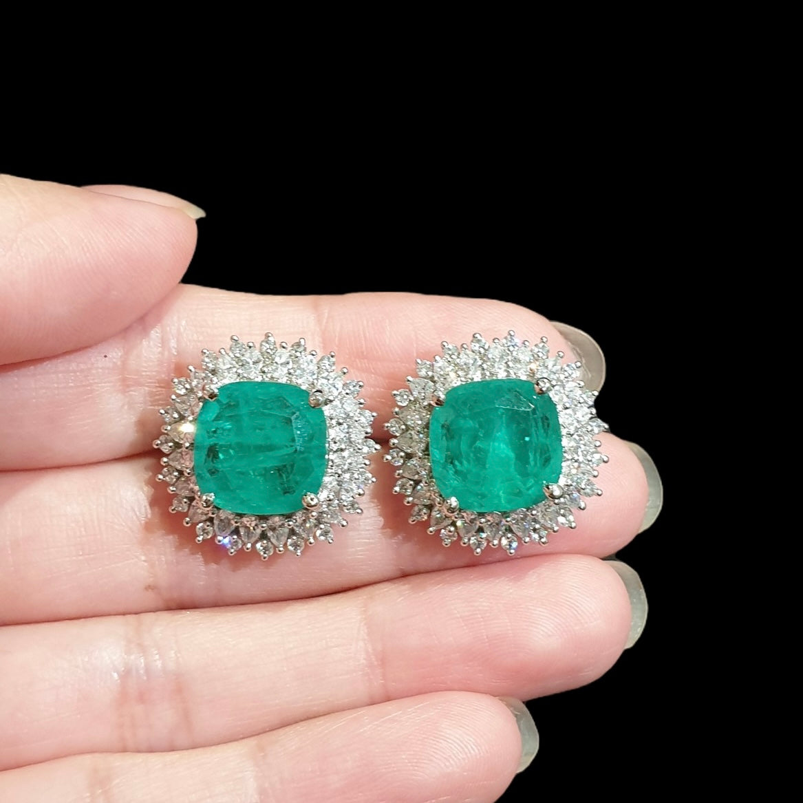 Mint Quartz Stud Earrings with Cubic Zirconia - White Gold Plated