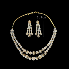 Kisha - Dazzling Gold Cubic Zirconia Double Layered Necklace Set with Earrings
