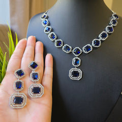 Bespoke Sapphire Blue Necklace Set with Earrings