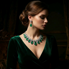Malia - Classic Royal Emerald Green Necklace Set with Earrings