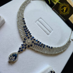 Adda - Bold Blue Sapphires Necklace Set With Earrings