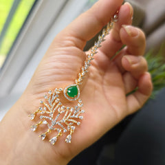 Linda - Gold Emerald Statement Necklace Set with Earrings & Tika