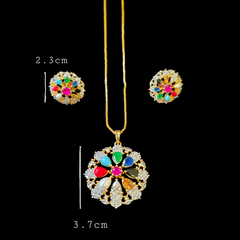 Misha - Gold Gemstones Pendant Necklace Set with Earrings