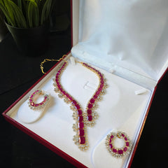 Iris - Rubies Gold Necklace Set with Earrings
