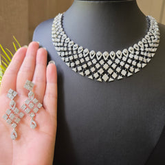 Renu - Dazzling Silver White Cubic Zirconia Necklace Set With Earrings