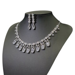 Clear Cubic Zirconia Necklace Set - White Gold Plated
