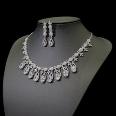 Clear Cubic Zirconia Necklace Set - White Gold Plated