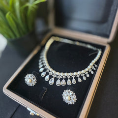 Aria - Timeless Pearls & dazzling cubic zirconia Necklace set with Earrings