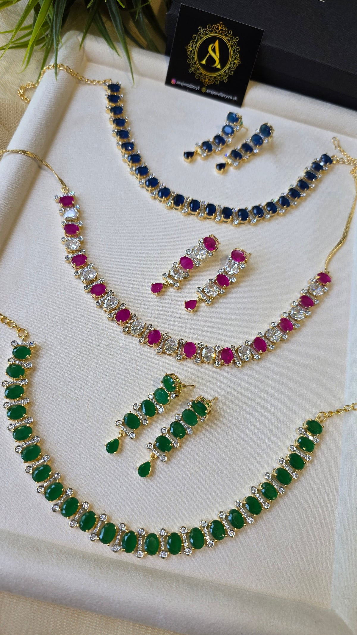 Irsa - Gold Gemstones Necklace Set With Earrings