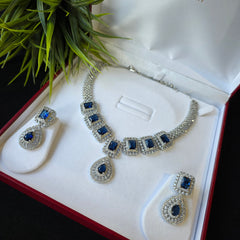 Zoyi - Blue Sapphire Necklace Set With Earrings
