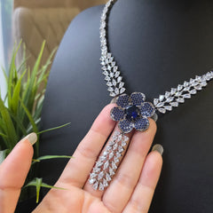 Lydia - Floral Sapphire Blue Necklace Set with Earrings