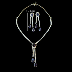 Lab-Grown Purple Amethysts Necklace Set with Cubic Zirconia – White Gold Plated