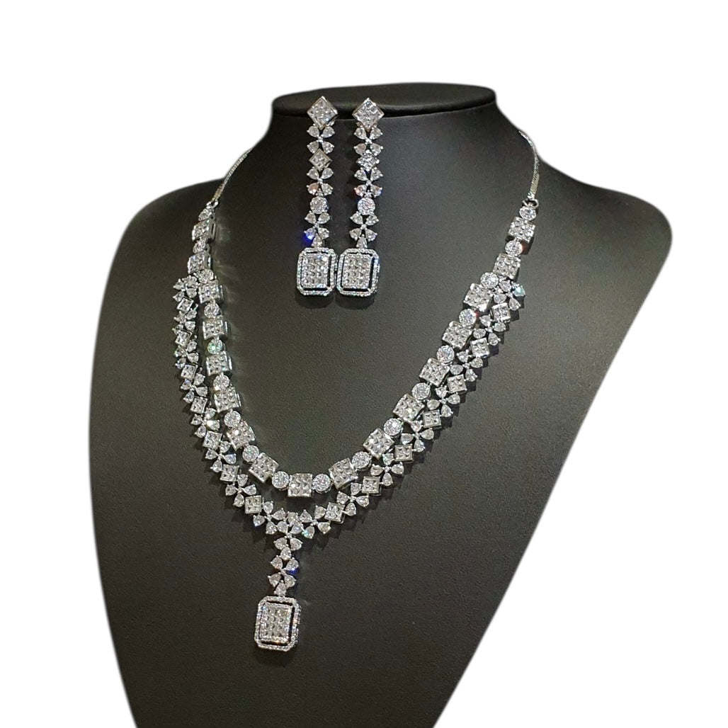 White Cubic Zirconia Necklace Set – White Gold Plated