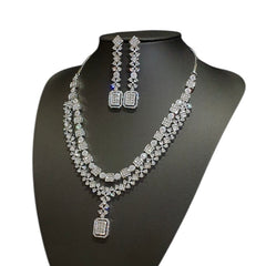 White Cubic Zirconia Necklace Set – White Gold Plated