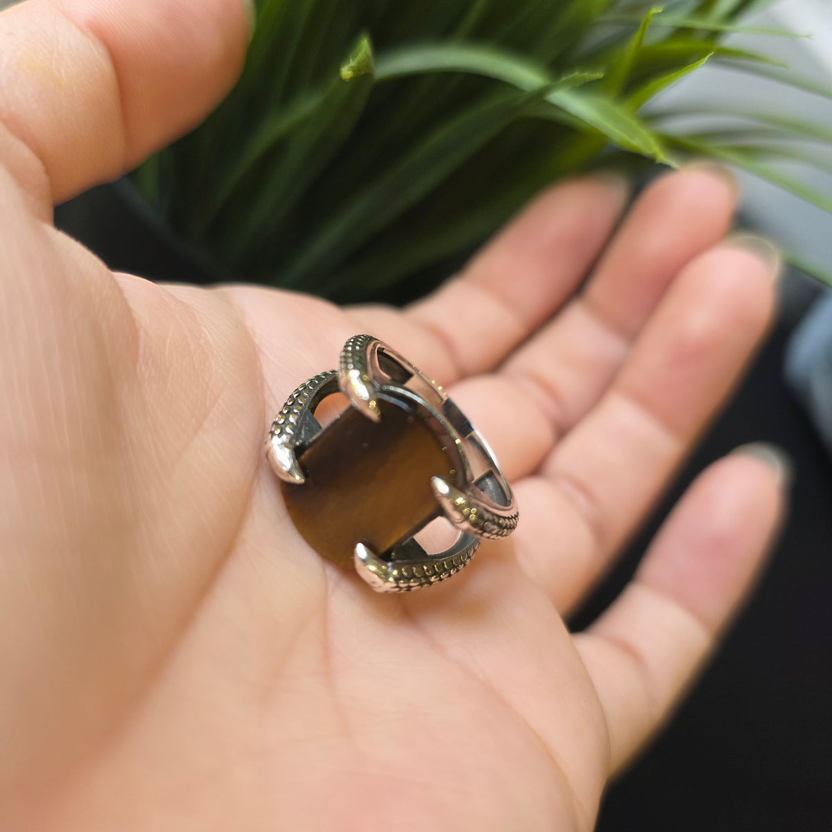 925 Silver Turkish Mens Ring With Tiger's Eye Gemstone (Size: S) Hallmarked
