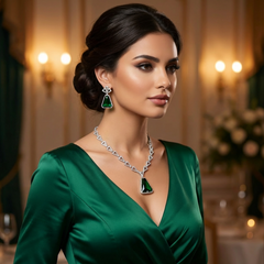 Triangular Cut Emerald Necklace Set