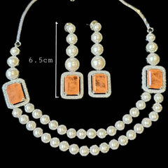 Ivy - Orange Sapphire Double layered Pearls Necklace set with Earrings