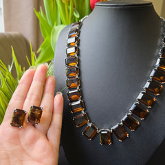 Celia - Luxury Smoky Quartz Brown Necklace Set with Earrings