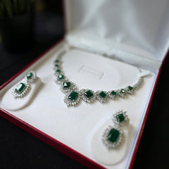 Cora - Deep Emerald Green Necklace Set With Earrings