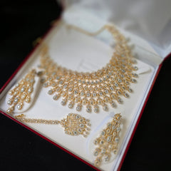 Ember - Dazzling Gold & Silver Cubic Zirconia Necklace Set with Earrings and Tikkan