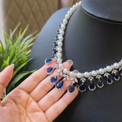 Aria - Timeless Pearls & Sapphires Blue Necklace set with Earrings