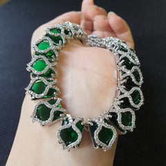 Lab-Grown Emerald Necklace Set – White Gold Plated with Cubic Zirconia