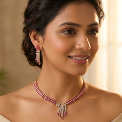 Myla - Rubies Gold Necklace Set with Earrings