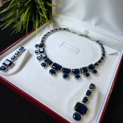 Beli - Sapphire Blue Silver Necklace Set with Earrings
