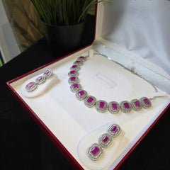Kisha - Rubies Pink Necklace Set with Earrings