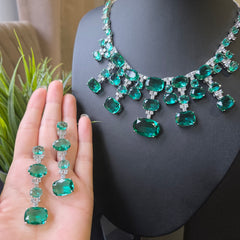 Siara - Bespoke Emerald & CZ Necklace Set with Earrings