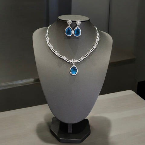 Blue Aquamarine Necklace Set