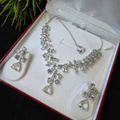 Curie - Dazzling Silver White Cubic Zirconia Necklace Set with Earrings & Tika