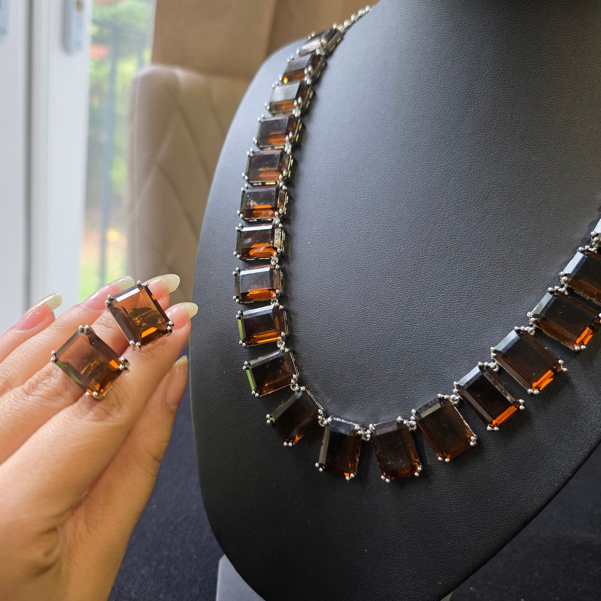 Brown Smokey Quartz Necklace Set