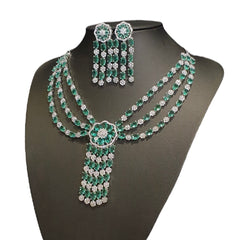 Green Topaz Necklace Set With Cubic Zirconia - White Gold Plated