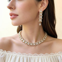 Sobi - Dazzling Gold & White Cubic Zirconia Necklace Set with Earrings