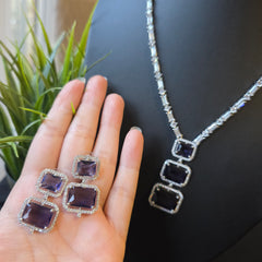 Purple Amethyst Necklace Set with Earrings