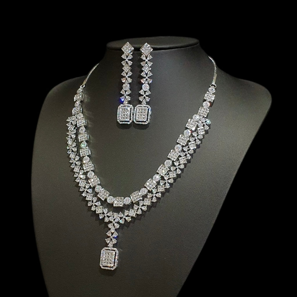 White Cubic Zirconia Necklace Set – White Gold Plated