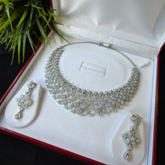 Renu - Dazzling Silver White Cubic Zirconia Necklace Set With Earrings