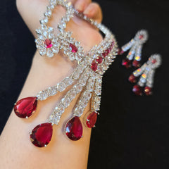 Lab-Grown Garnet Necklace Set with Cubic Zirconia – White Gold Plated