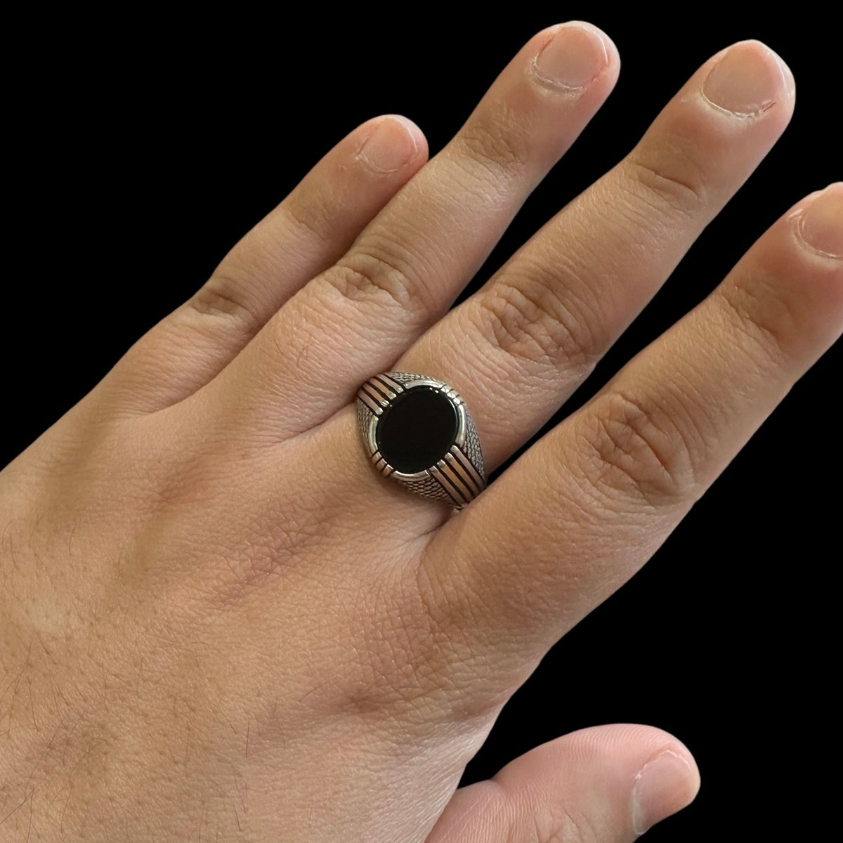 925 Silver Turkish Mens Ring With Black Onyx Stone (Size: V)