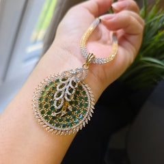 Melissa - Gold Emerald Pendant Set With Earrings