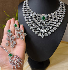 Julia - Bespoke Emerald Statement Necklace Set With Earrings & Tika