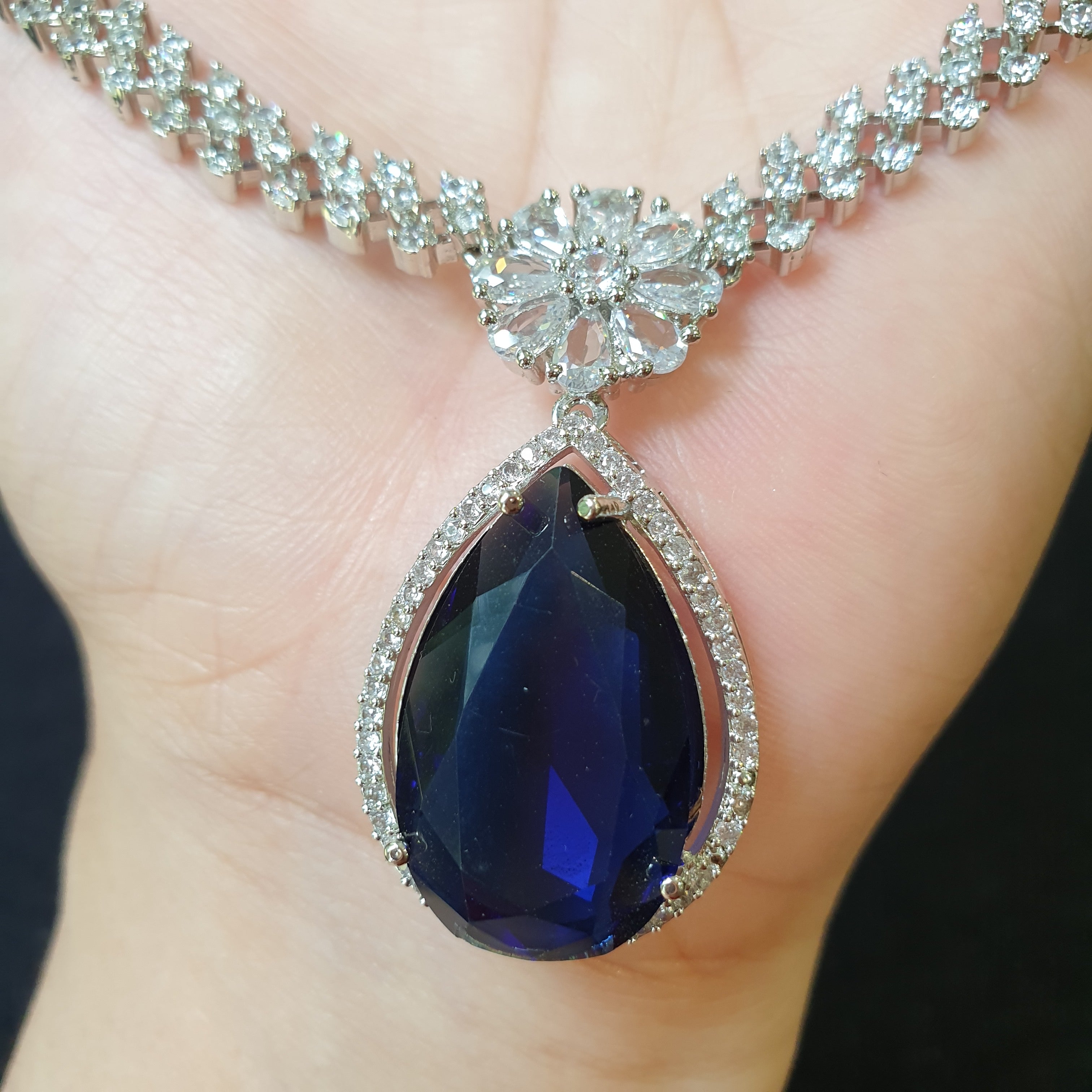 Blue Sapphire Necklace Set with Tikka