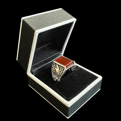 925 Silver Turkish Mens Ring With Agate Gemstone (Size: T)