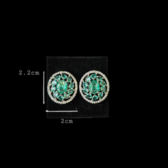 Light Green Topaz Stud Earrings With Cubic Zirconia - White Gold Plated