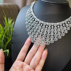 Jena - Dazzling Silver White Cubic Zirconia Necklace Set with Earrings and Tika